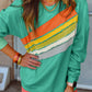 Mint Green Rainbow Colorblock Striped Pullover Sweatshirt