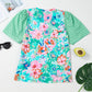 Green Floral Print Eyelet Embroidered Short Sleeve Crew Neck Top