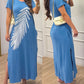 Feather Print Side Slit Pocket Design Casual Dress