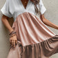 Light French Beige Triple Colors V Neck Folded Cuffs Tiered Loose Dress