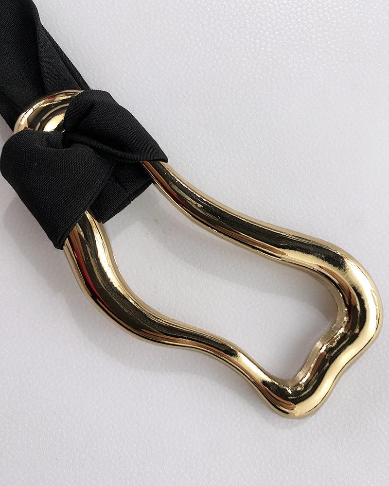 2 Pieces Outfit Plain Halter Cold Shoulder Front Slit Tied Detaill Top with Casual Business Pants Set