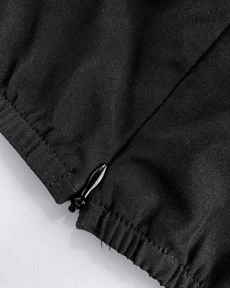 2 Pieces Outfit Plain Halter Cold Shoulder Front Slit Tied Detaill Top with Casual Business Pants Set