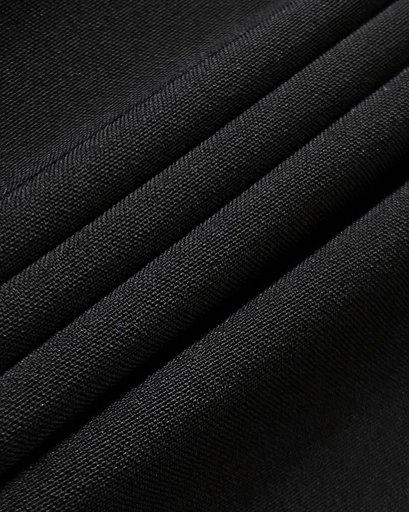 2 Pieces Outfit Plain Halter Cold Shoulder Front Slit Tied Detaill Top with Casual Business Pants Set