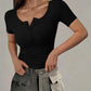 Henley V Neck Short Sleeve Tops Casual Button Up Ribbed Knit T Shirt