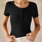 Henley V Neck Short Sleeve Tops Casual Button Up Ribbed Knit T Shirt
