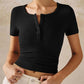 Henley V Neck Short Sleeve Tops Casual Button Up Ribbed Knit T Shirt