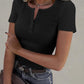 Henley V Neck Short Sleeve Tops Casual Button Up Ribbed Knit T Shirt