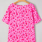 Pink Leopard V Neck Loose Short Sleeve Top