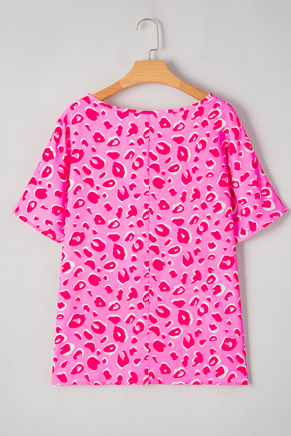 Pink Leopard V Neck Loose Short Sleeve Top