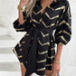 Bronzing Chevron Print Tied Detail Shirt Dress