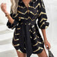 Bronzing Chevron Print Tied Detail Shirt Dress