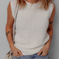 White Solid Color Eyelet Knit Crew Neck Sweater Vest