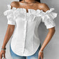 Off Shoulder Layered Ruffles Button down Asymmetrical Hem Top