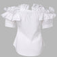 Off Shoulder Layered Ruffles Button down Asymmetrical Hem Top