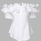 Off Shoulder Layered Ruffles Button down Asymmetrical Hem Top