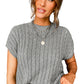 Gray Crew Neck Cable Knit Short Sleeve Sweater