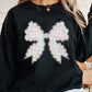 Black Rhinestone Decor Bowknot Graphic Pullover Sweatshirt
