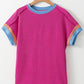Bright Pink Textured Contrast Trim Round Neck T Shirt