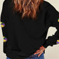 Black Sequined Donuts of Mardi Gras Colors Drop Shoulder Sweatshirt