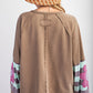 Light French Beige Flower Striped Patchwork Puff Sleeve Loose Sweatshirt