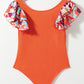 Orange Ribbed Knit Tiered Ruffled Sleeve Bodysuit