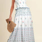 White Floral Print Smocked Ruffled Sleeveless Maxi Dress