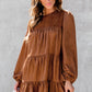 Chestnut Floral Lace Crochet Tiered Ruffled Mini Dress