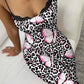 Butterfly Leopard Print Spaghetti Strap Slim Fit Lace Dress Glamorous Dress