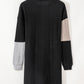 Black Ribbed Color Block Drop Shoulder Long Sleeve Mini Dress