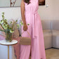 Round Neck Sleeveless Plain Belted Wide Leg Jumpsuit