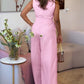 Round Neck Sleeveless Plain Belted Wide Leg Jumpsuit