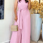 Round Neck Sleeveless Plain Belted Wide Leg Jumpsuit