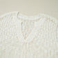 Beige Notched V Neck Short Sleeve Sweater