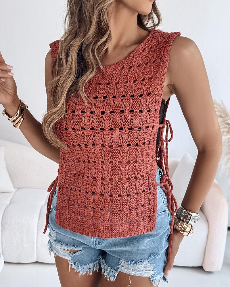 Round Neck Sleeveless Hollow out Crochet Sweater