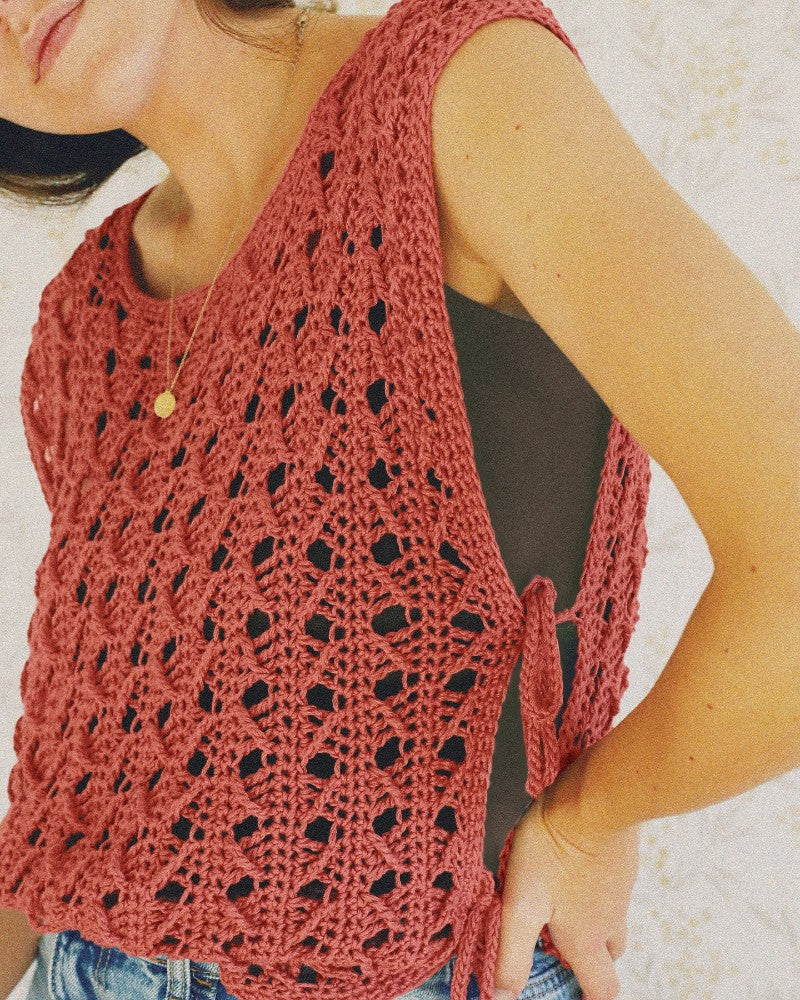 Round Neck Sleeveless Hollow out Crochet Sweater
