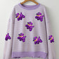 Purple Stripe Sequin Balloon Puppy Graphic Long Sleeve Mardi Gras Top