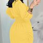 Side Drawstring Shirred Shirt Dress