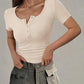 Henley V Neck Short Sleeve Tops Casual Button Up Ribbed Knit T Shirt