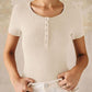 Henley V Neck Short Sleeve Tops Casual Button Up Ribbed Knit T Shirt