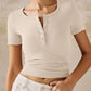 Henley V Neck Short Sleeve Tops Casual Button Up Ribbed Knit T Shirt