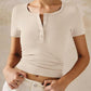 Henley V Neck Short Sleeve Tops Casual Button Up Ribbed Knit T Shirt
