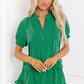 Sea Green Half Zip Puff Sleeve Top and Ruffled Shorts Set