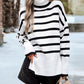Striped High Neck Side Slit Knit Sweater