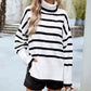 Striped High Neck Side Slit Knit Sweater