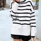 Striped High Neck Side Slit Knit Sweater