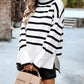 Striped High Neck Side Slit Knit Sweater