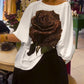 Rose Print Rhinestione Lantern Sleeve Top & Skirt Set