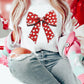 White Heart Bow Printed Crewneck Valentines T Shirt