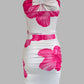 Floral Print Strapless Tied Top /w Ruched Mini Skirt Set Two Piece Outfit