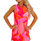 Rose Abstract Floral Print Sleeveless Shift Mini Dress